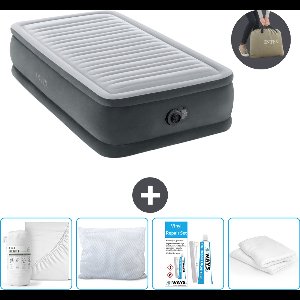 Intex Luchtbed - 1-Persoons - 99 x 191 x 46 cm - Grijs - Inclusief pomp - Hoeslaken - Kussen - Kussenbeschermer en Reparatieset
