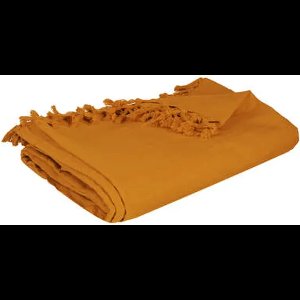 Katoenen woonplaid met franjes - Okergeel - 160 x 220 cm