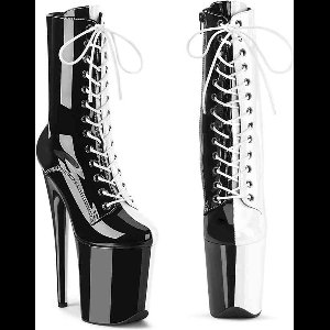 Pleaser - FLAMINGO-1040TT Plateau Laarzen, Paaldans schoenen - US 12 - 42 Shoes - Zwart/Wit