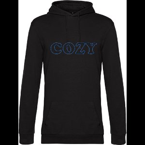 Hoodie - neon blauw tekst COZY - ruimzittend - Xlarge