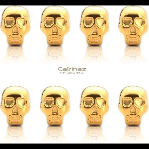 Catrinaz® Luxe Gouden Skull Whiskey Stones – 8 Roestvrijstalen Whiskey Stenen & Fluwelen Opbergzak