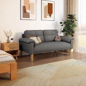 Compacte 2-Zits Bank Donkergrijs – Moderne Loveseat met Armleuningen, Zijzakken en Comfortabele Stoffen Bekleding – Ideaal voor Woonkamer, Appartement of Kantoor Depauwwonen