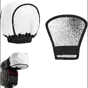 Flitsdiffuser (zilver), cameralensdiffuser, universele stofdichte diffuser, 2-in-1 flitsreflector, 2-pack