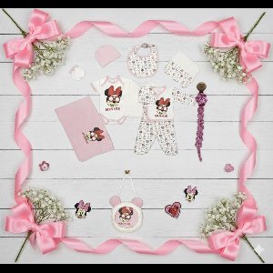 Disney Minnie mouse 10-delige baby newborn kledingset met handgemaakte speenkoord en Minnie mouse tas - Newborn set - Babykleding - Babyshower cadeau - Kraamcadeau
