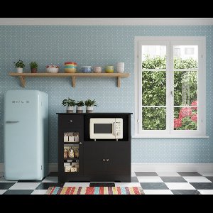 Keukenkast / Sideboard met Werkblad – 1 Lade, 3 Deuren, Verstelbare Planken en Magnetronvak – Moderne Opbergkast voor Keuken, Woonkamer of Eetkamer – Zwart – House&Garden