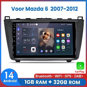 Awesafe Autoradio - 9 Inch Radio Scherm - Android 14.0 - Voor Mazda 6 2007 t/m 2012 - Ram 1GB+ Rom 32GB - Draadloos CarPlay & Android Auto - Ondersteuning BOSE systeem - 2007 2008 2009 2010 2011 2012