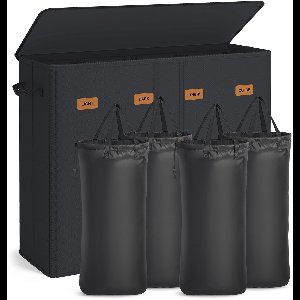 DoneMore® – Wasmand – 4 vakken – Met deksel – 210 L – Opvouwbaar – Inkt Zwart – 84 × 33 × 75 cm – 2,1 kg