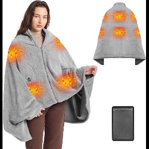 Elektrische Deken Draadloos 160×90 cm – Met 16.000 mAh Accu – 6 Verwarmingszones, 3 Warmtestanden (ca. 40–65 °C) – Snelle Opwarming (±5 s) – Wasbaar Flanel – Met Ritssluiting voor Draagcomfort