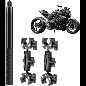 Motorcycle Mount Voor Insta360 - Motor bundle 4 Insta360 - Dubbele klem -Selfie Stick 1.5m- Upgrade Versie Motorfiets Mount - Motorcycle - Motor Insta360 One X4 - Insta360 x4 X3 X2 X R GO Ace GO3 GO - Onzichtbare Selfie Stick 1.5 meter -Motor Mount