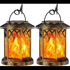 longziming -Solar tuinverlichting – Set van 2 Solar Tuinlampen met Dansend Vlam Effect – Waterdicht, IP65 – Oplaadbaar via Zonne-energie – Draadloos voor Buiten, Balkon en Decoratie