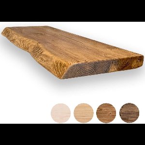 Rustieke Wandplank 80 cm - Massief Hout met 'Live Edge' - Walnoot Kleur - Inclusief Blinde Bevestigingsmateriaal