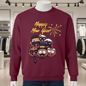 Trui Unisex Happy New Year Oliebollen ''Gelukkig Nieuw Jaar oliebollen'' Fullcolour opdruk (L) Nieuwjaars trui