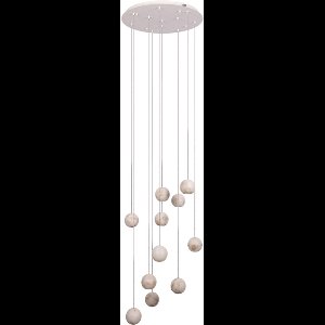 Atmooz Cathedral hanglamp – 11 alabaster bollen – Ø55 cm plaat – moderne multi-pendel design hanglamp – luxe hanglampen woonkamer of hoge hal – G4 fitting – elegante alabaster verlichting – wit met natuursteen effect
