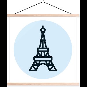 Posterhanger incl. Poster 120x120 cm - Schoolplaat - Parijs - Eiffeltoren - Blauw - Textielposter - Blanke latten