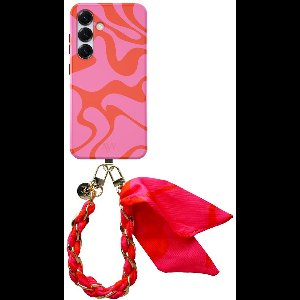 AVY Hoesje Met Telefoonkoord | Geschikt voor Samsung Galaxy S24 Plus | Compatibel met MagSafe | Hard Shell Back Cover | Stijlvol Bijpassend Koord 32CM | Rosé Twist | Roze