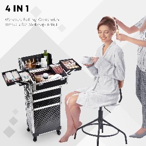 Rollende Make-up Trolley Koffer – Cosmetische Koffer & Nageltechniek Organizer voor Visagisten, Kappers en Schoonheidsspecialisten – Sleutels, Draaibare Wielen en Reiskoffer – Zwart – Medahome