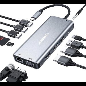 A-KONIC© 12 in 1 USB C Docking station -met Dual HDMI (4K), Ethernet RJ45, VGA, 4x USB 3.0 (thunderbolt), Usb-C, Micro / SD kaartlezer, Adio Jack 3.5mm,  - Hub - Voor Macbook Pro / Air, HP, Dell en meer – Spacegrey