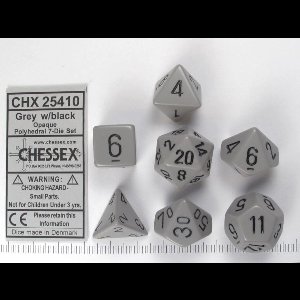 Chessex Opaque grijs zwart Polydice Dobbelsteen Set 7 stuks.