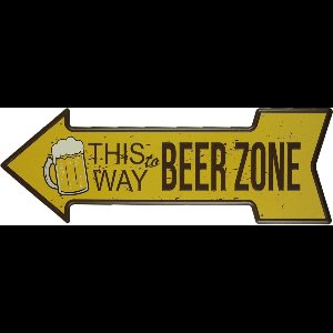 Wanddecoratie - Wandbord - Beer Zone L - Metalen wandbord - Mancave - Mancave decoratie - Metalen borden - Bar decoratie- Wandborden - Bar - Wand Decoratie - Metalen bord - UV bestendig - 15 x 40 cm