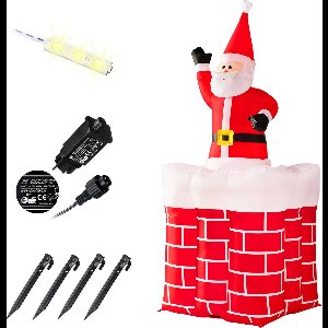 Monzana Opblaasbare LED Kerstman - 152cm – Springt uit de Schoorsteen