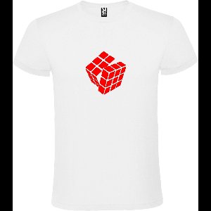 Wit T-Shirt met “ Rubik's Kubus “ afbeelding Rood Size XXXXXL