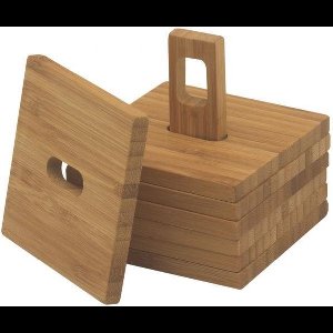 Point-Virgule Onderzetter - Bamboe - Glasonderzetters - Met Houder - 6 Stuks