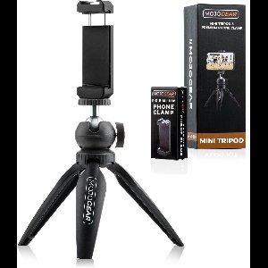 MOJOGEAR Mini-statief Vlog KIT: Mini Tripod & telefoonhouder - voor Smartphone en Camera - Maximale werkhoogte 20cm - Telefoon statief geschikt voor o.a. streaming, webcam, macro-fotografie - Zwart