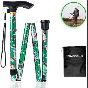 Travelhawk Wandelstok - Verstelbaar en Opvouwbaar - Groen - Incl. Opbergtas - loopstok Ouderen