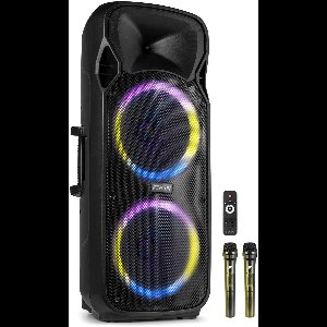 Speaker Bluetooth - Fenton FT212LED MK2 karaoke box met LED’s, accu en microfoons - Voor huisfeestjes