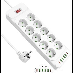 StayPowered Stekkerdoos - Laad Alles Snel en Veilig Op - 10 Stopcontacten - 4 USB - 2 USB-C - 2500W Vermogen - Wandmontage - 2M Kabel - Overspanningsbeveiliging - Wit - Levering Sneller dan Aangegeven!