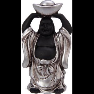 New Dutch Boeddha geluk en voorspoed - Kracht - polystone - zwart/zilver - 8cm