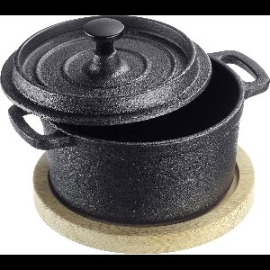 Westmark Gietijzeren Pan Tapas + Friends – kleine gietijzeren pan met deksel, geschikt voor alle soorten fornuizen, inclusief inductie en grill, incl. bamboe onderzetter – ijzer, 250ml