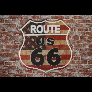 Wandbord - Route 66 vlag - Metalen wandbord - Mancave - Mancave decoratie - Retro - Metalen borden - Metal sign - Bar decoratie - Tekst bord - Wandborden – Bar - Wand Decoratie - Metalen bord - UV