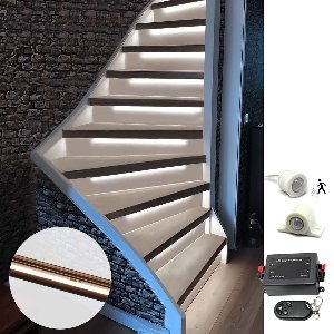 Trapverlichting led bewegingssensor set - Led strips 50 cm met helder wit licht - Set in zwart profiel voor max. 16 treden - Bedienen via dimmer