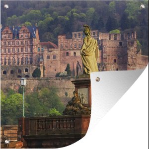 Tuinposters Standbeeld van Maria voor Slot Heidelberg - 50x50 cm - Tuindoek - Buitenposter