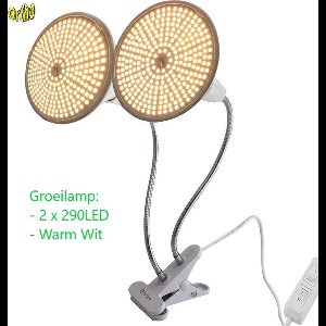 Ortho® - WW 290 LED Warm Wit Groeilamp - Bloeilamp - Kweeklamp - Grow light - Groei lamp (met 2 upgraded 290 LED Warm Wit lampen) 2 Flexibele lamphouders - Spotje met Klem - 2x