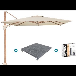 Platinum Challenger parasol Premium T2 3,5x2,6 m. - Champagne Teak - met verrijdbare parasolvoet en hoes