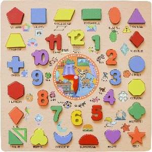 Houten Educatief Vormen- en Cijferspeelbord – Leer Vormen, Kleuren & Getallen – Montessori Speelgoed – Vanaf 3 Jaar