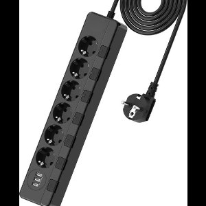 StayPowered Stekkerdoos - Bespaar Energie en Bescherm Apparaten - 4000W - 3 USB-Poorten - Afzonderlijk Schakelbaar - Overspanningsbeveiliging - Wandmontage - Kindveilige Stopcontacten - 2m Kabel - Zwart - Levering Sneller dan Aangegeven!