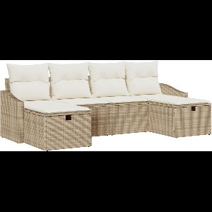 vidaXL - Tuinbank - Set - met - kussen - 6 - pcs - Beige - Poly - rattan