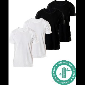 SQQUADD® Bamboe T-Shirt Heren - Regular fit - Ronde hals - Maat XXL - 4-pack - Zijdezacht en Ademend - Anti Zweet T-Shirt - Ondershirt Heren - Zwart en Wit