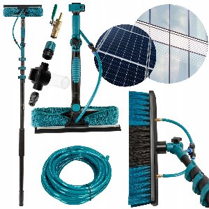 Sillar wasborstel met telescopische steel 3.95 m uitschuifbaar, Telescopische wasborstel voor het reinigen van fotovoltaïsche panelen, ramen, daken schoonmaakset, 8 elementen
