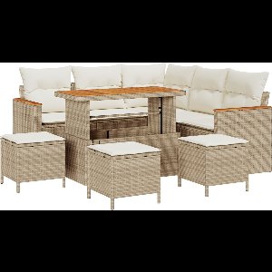 vidaXL - Tuinbank - Set - 9 - pcs - Beige - poly - rattan