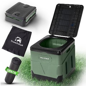 Travelhawk Camping Toilet – Toiletemmer – Draagbaar & Opvouwbaar – Inclusief 12 Biologisch Afbreekbare Zakjes – Ideaal voor Kamperen, Festivals & Outdoor