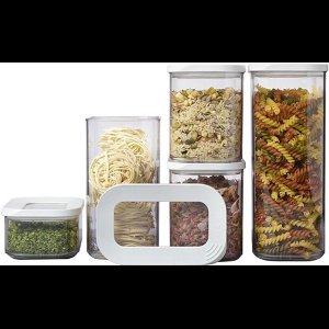 Modula Bewaardoos Starterset 7-Delig - Wit - Transparante Voorraadbussen Met Deksel - BPA-Vrij - Stapelbaar En Luchtdicht