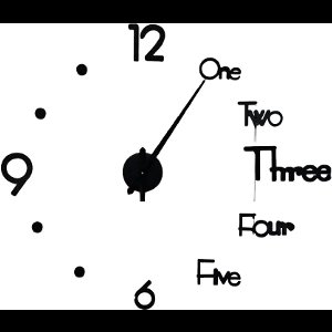 Grote klok 3D DIY wandklok zwart grote + kleine cijfers, woorden en stippen - 70 - 120cm