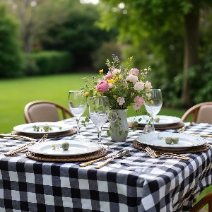 Tafelkleed Zwart-Wit geruit - 140 x 360 cm - 4x4 cm Ruit – Boerenruit - 50% Katoen / 50% Polyester – Binnen & Buiten