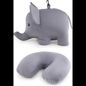 Kikkerland Zip En Flip Olifant Reiskussen - Knuffel en Nekkussen - Ideaal voor onderweg