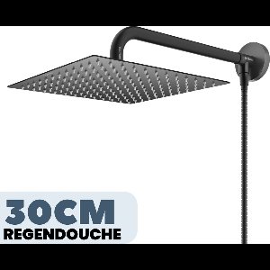 EcoRain© 30% Waterbesparende Regendouchekop Tyler 30 CM Vierkant met Douchearm en Slangaansluiting - Hoge Druk - Universele Aansluiting - Anti-kalk Douchekop - 2 jaar garantie - Zwart