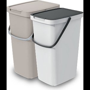 Keden GFT/rest afvalbakken set - 2x - 20L - Beige/wit - 23 x 29 x 45 cm - afval scheiden